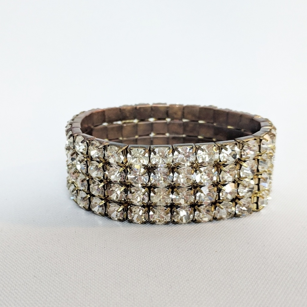Vintage Rhinestone (4 Rows) Stretch Bracelet - Picture 3 of 6